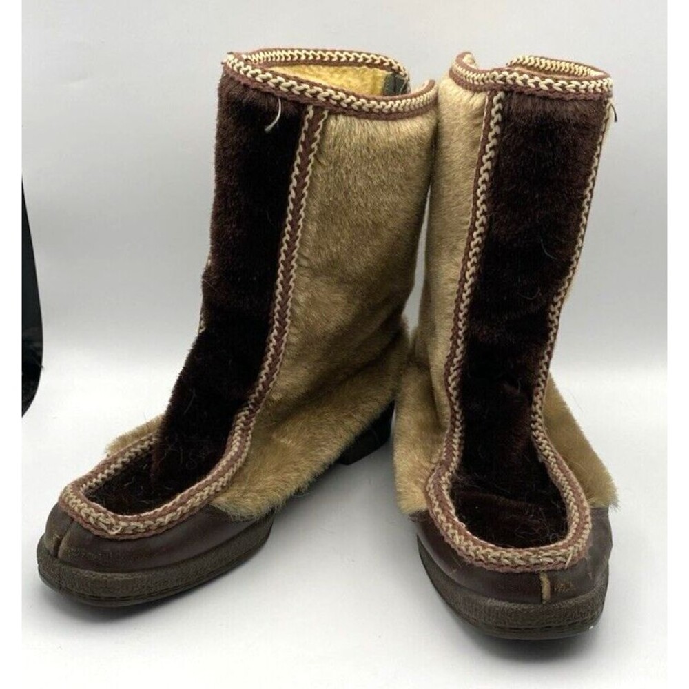 Vintage Snowland Sherpa Lined Brown Faux Fur Back Zipper Women's Boots 8.5